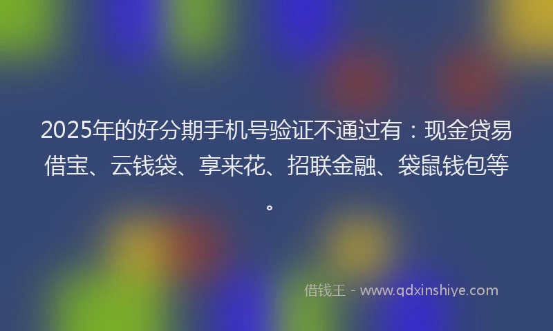 2025年的好分期手机号验证不通过有：现金贷易借宝、云钱袋、享来花、招联金融、袋鼠钱包等。