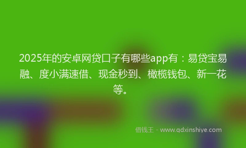 2025年的安卓网贷口子有哪些app有：易贷宝易融、度小满速借、现金秒到、橄榄钱包、新一花等。