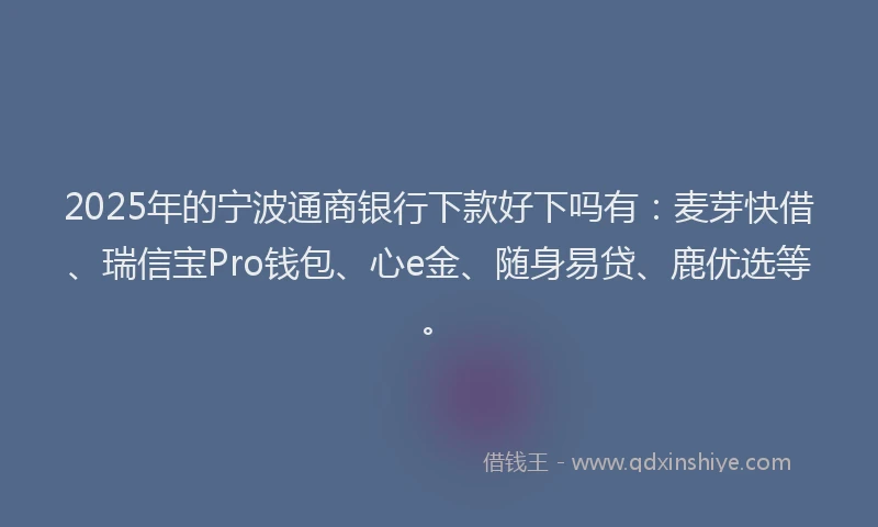 2025年的宁波通商银行下款好下吗有：麦芽快借、瑞信宝Pro钱包、心e金、随身易贷、鹿优选等。