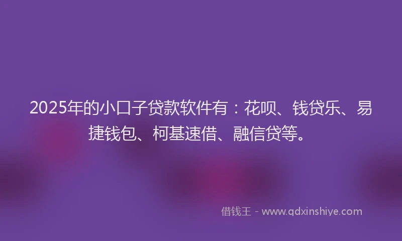 2025年的小口子贷款软件有：花呗、钱贷乐、易捷钱包、柯基速借、融信贷等。