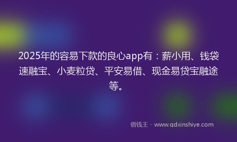 2025年的容易下款的良心app有：薪小用、钱袋速融宝、小麦粒贷、平安易借、现金易贷宝融途等。