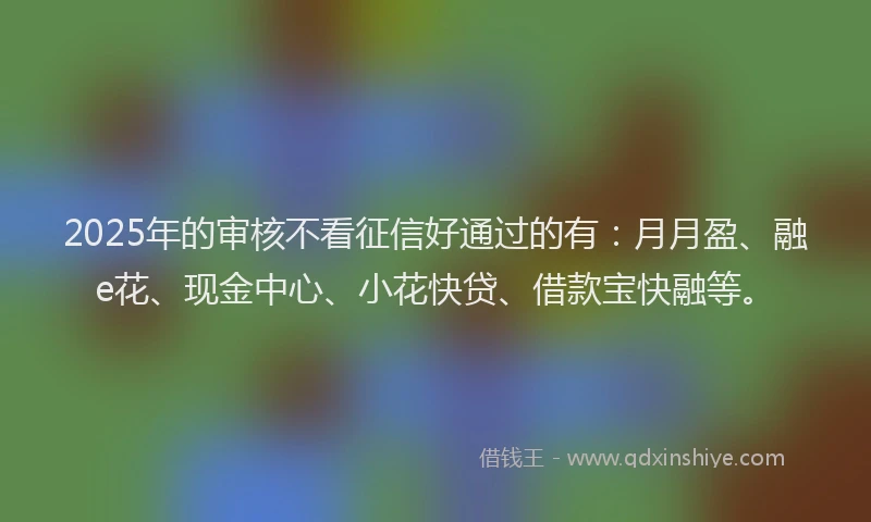 2025年的审核不看征信好通过的有：月月盈、融e花、现金中心、小花快贷、借款宝快融等。