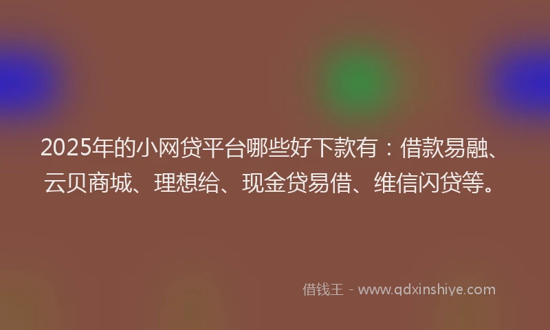 2025年的小网贷平台哪些好下款有：借款易融、云贝商城、理想给、现金贷易借、维信闪贷等。