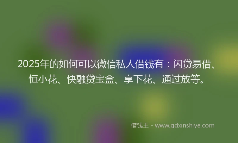 2025年的如何可以微信私人借钱有：闪贷易借、恒小花、快融贷宝盒、享下花、通过放等。