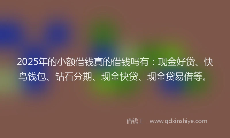 2025年的小额借钱真的借钱吗有:现金好贷、快鸟钱包、钻石分期、现金快贷、现金贷易借等。
