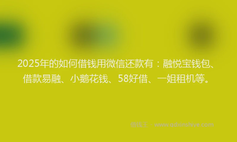 2025年的如何借钱用微信还款有：融悦宝钱包、借款易融、小鹅花钱、58好借、一姐租机等。