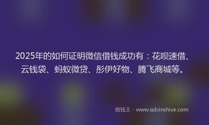 2025年的如何证明微信借钱成功有：花呗速借、云钱袋、蚂蚁微贷、彤伊好物、腾飞商城等。