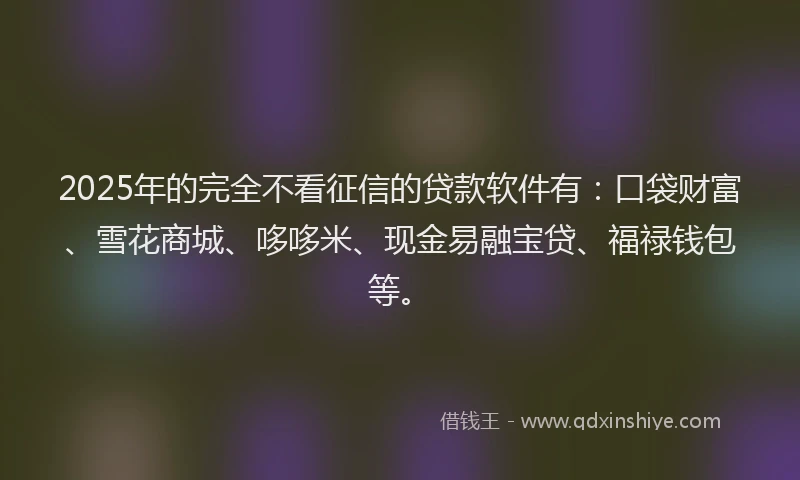 2025年的完全不看征信的贷款软件有：口袋财富、雪花商城、哆哆米、现金易融宝贷、福禄钱包等。