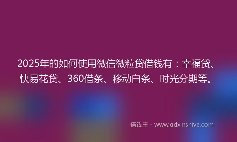 2025年的如何使用微信微粒贷借钱有：幸福贷、快易花贷、360借条、移动白条、时光分期等。