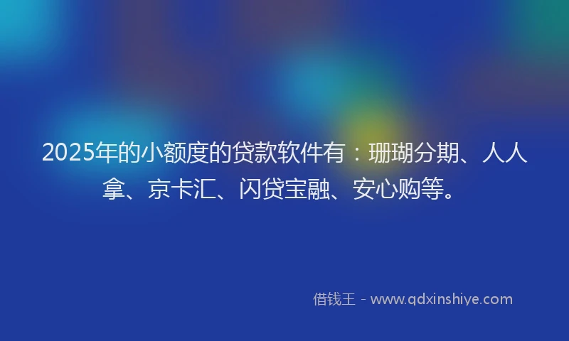 2025年的小额度的贷款软件有：珊瑚分期、人人拿、京卡汇、闪贷宝融、安心购等。