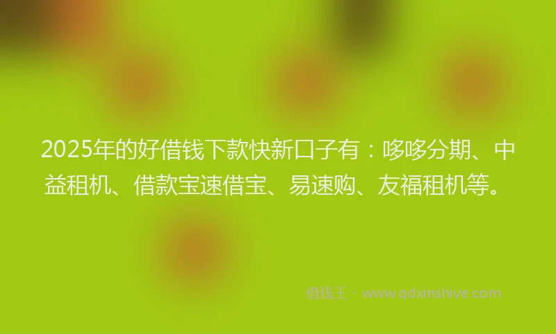 2025年的好借钱下款快新口子有：哆哆分期、中益租机、借款宝速借宝、易速购、友福租机等。