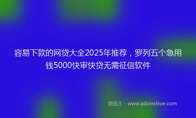 容易下款的网贷大全2025年推荐，罗列五个急用钱5000快审快贷无需征信软件