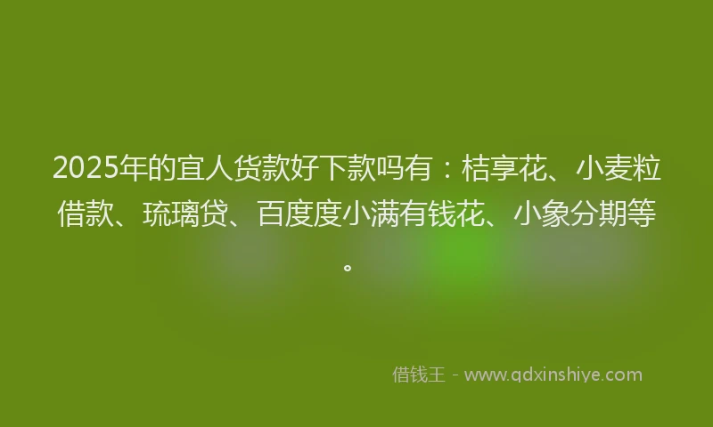 2025年的宜人货款好下款吗有：桔享花、小麦粒借款、琉璃贷、百度度小满有钱花、小象分期等。