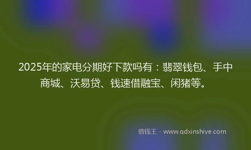 2025年的家电分期好下款吗有：翡翠钱包、手中商城、沃易贷、钱速借融宝、闲猪等。