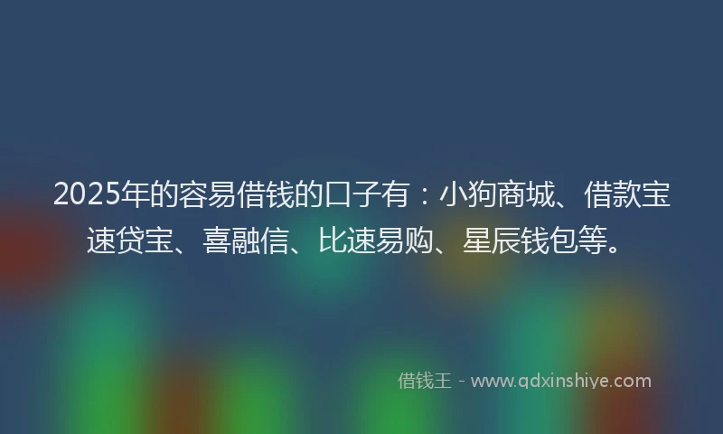 2025年的容易借钱的口子有：小狗商城、借款宝速贷宝、喜融信、比速易购、星辰钱包等。