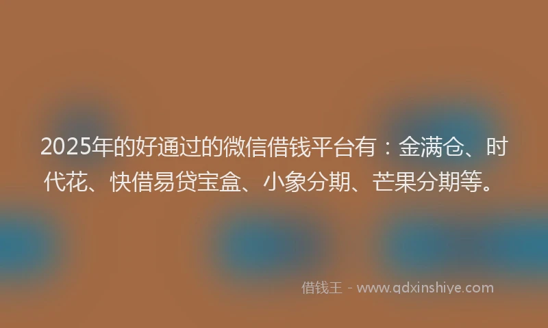 2025年的好通过的微信借钱平台有：金满仓、时代花、快借易贷宝盒、小象分期、芒果分期等。