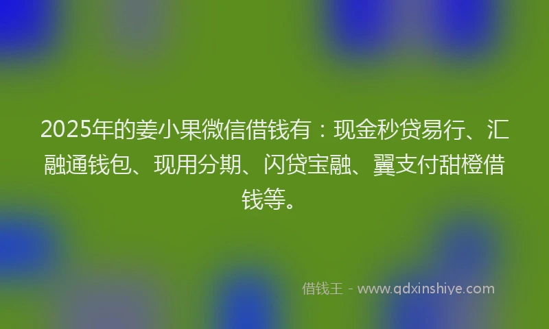 2025年的姜小果微信借钱有：现金秒贷易行、汇融通钱包、现用分期、闪贷宝融、翼支付甜橙借钱等。