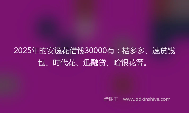 2025年的安逸花借钱30000有：桔多多、速贷钱包、时代花、迅融贷、哈银花等。