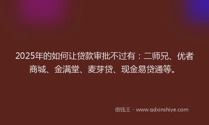 2025年的如何让贷款审批不过有：二师兄、优者商城、金满堂、麦芽贷、现金易贷通等。