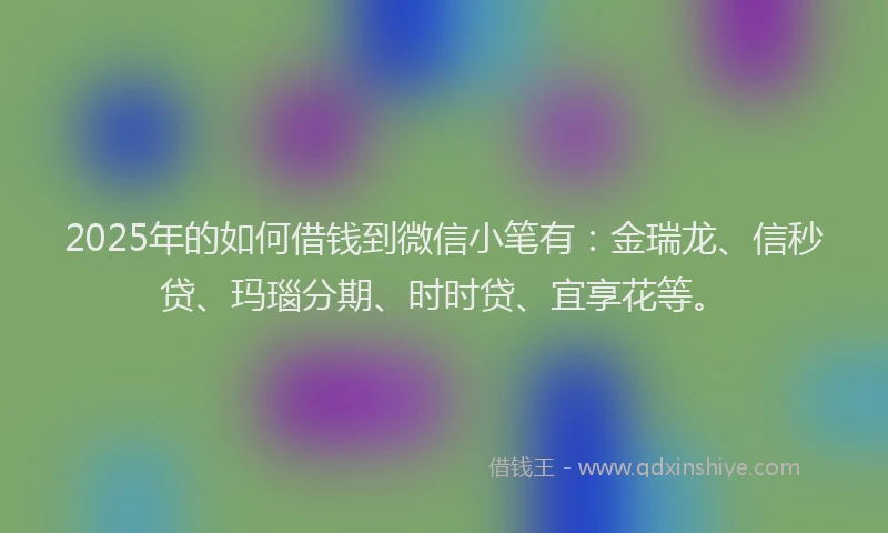 2025年的如何借钱到微信小笔有：金瑞龙、信秒贷、玛瑙分期、时时贷、宜享花等。