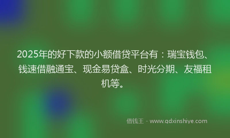2025年的好下款的小额借贷平台有：瑞宝钱包、钱速借融通宝、现金易贷盒、时光分期、友福租机等。