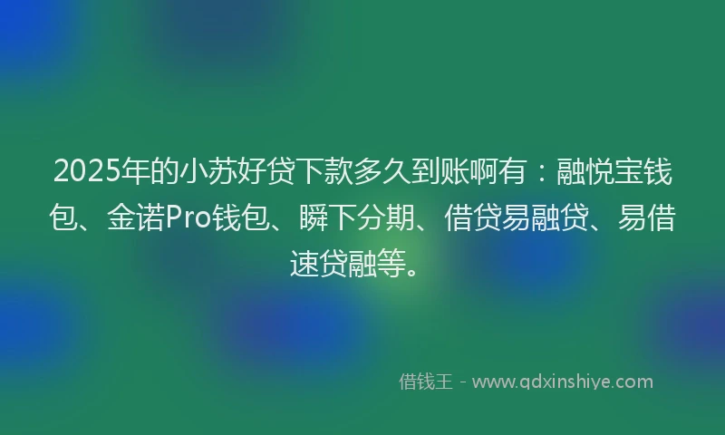 2025年的小苏好贷下款多久到账啊有：融悦宝钱包、金诺Pro钱包、瞬下分期、借贷易融贷、易借速贷融等。