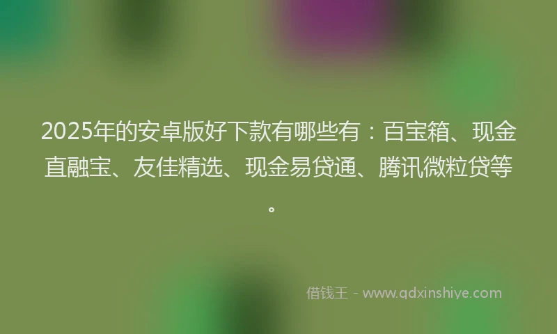 2025年的安卓版好下款有哪些有：百宝箱、现金直融宝、友佳精选、现金易贷通、腾讯微粒贷等。