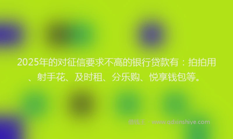 2025年的对征信要求不高的银行贷款有：拍拍用、射手花、及时租、分乐购、悦享钱包等。