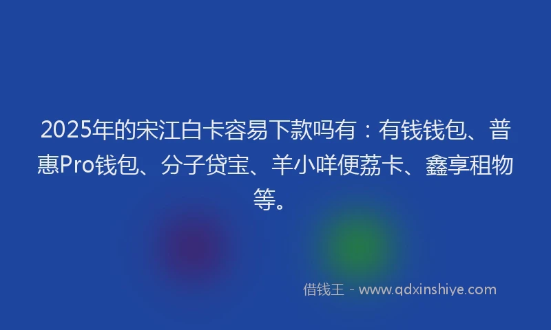 2025年的宋江白卡容易下款吗有：有钱钱包、普惠Pro钱包、分子贷宝、羊小咩便荔卡、鑫享租物等。