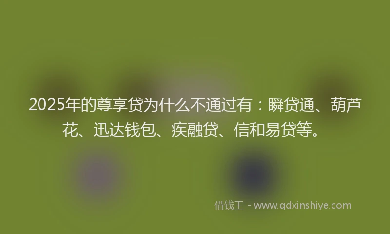 2025年的尊享贷为什么不通过有：瞬贷通、葫芦花、迅达钱包、疾融贷、信和易贷等。