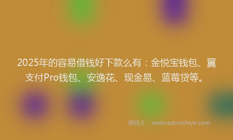 2025年的容易借钱好下款么有：金悦宝钱包、翼支付Pro钱包、安逸花、现金易、蓝莓贷等。