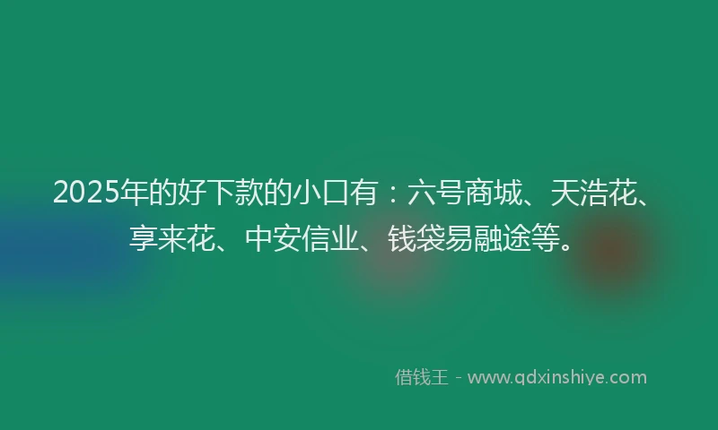 2025年的好下款的小口有：六号商城、天浩花、享来花、中安信业、钱袋易融途等。