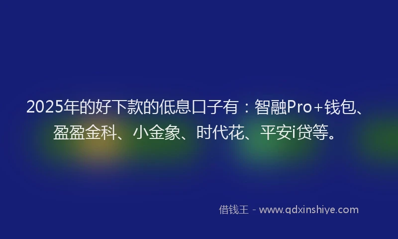 2025年的好下款的低息口子有：智融Pro+钱包、盈盈金科、小金象、时代花、平安i贷等。