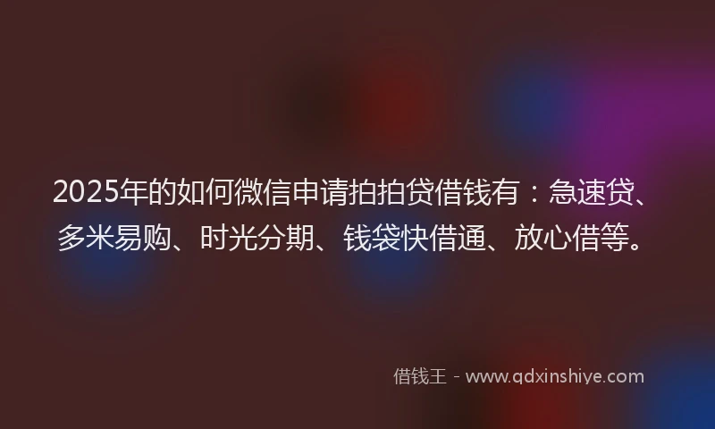 2025年的如何微信申请拍拍贷借钱有：急速贷、多米易购、时光分期、钱袋快借通、放心借等。