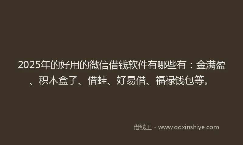 2025年的好用的微信借钱软件有哪些有：金满盈、积木盒子、借蛙、好易借、福禄钱包等。