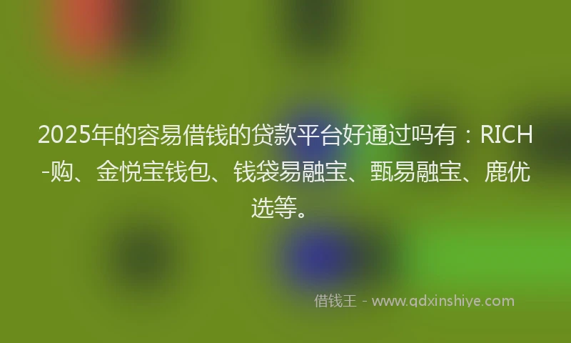 2025年的容易借钱的贷款平台好通过吗有：RICH-购、金悦宝钱包、钱袋易融宝、甄易融宝、鹿优选等。