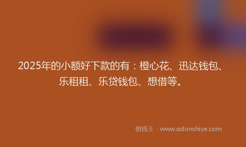 2025年的小额好下款的有：橙心花、迅达钱包、乐租租、乐贷钱包、想借等。