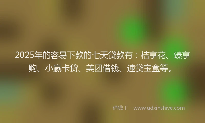 2025年的容易下款的七天贷款有：桔享花、臻享购、小赢卡贷、美团借钱、速贷宝盒等。