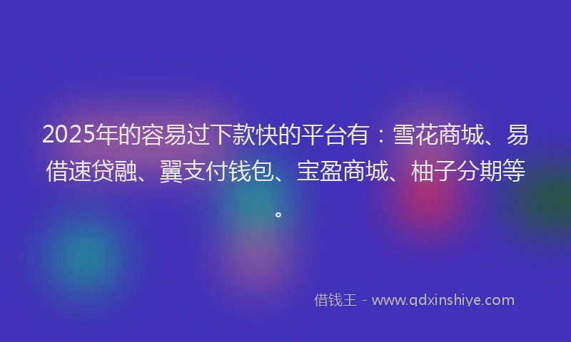 2025年的容易过下款快的平台有：雪花商城、易借速贷融、翼支付钱包、宝盈商城、柚子分期等。