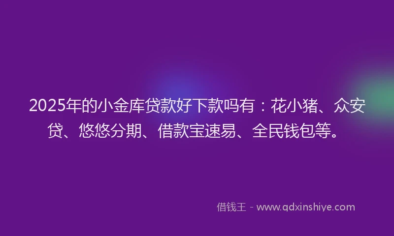 2025年的小金库贷款好下款吗有：花小猪、众安贷、悠悠分期、借款宝速易、全民钱包等。