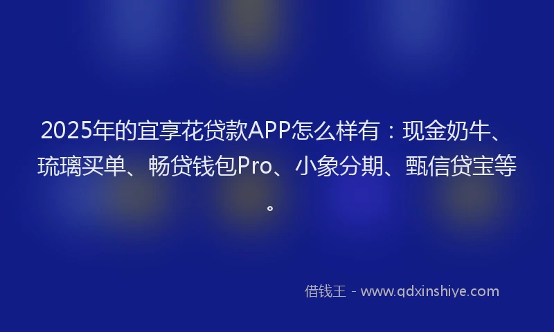 2025年的宜享花贷款APP怎么样有：现金奶牛、琉璃买单、畅贷钱包Pro、小象分期、甄信贷宝等。