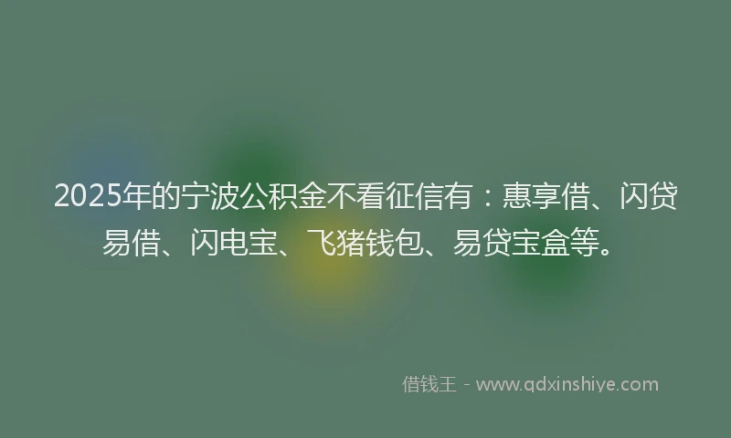 2025年的宁波公积金不看征信有：惠享借、闪贷易借、闪电宝、飞猪钱包、易贷宝盒等。