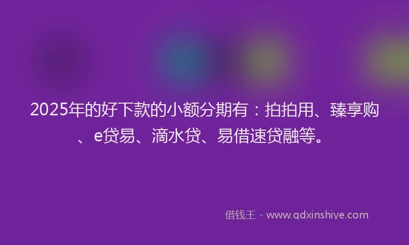 2025年的好下款的小额分期有：拍拍用、臻享购、e贷易、滴水贷、易借速贷融等。