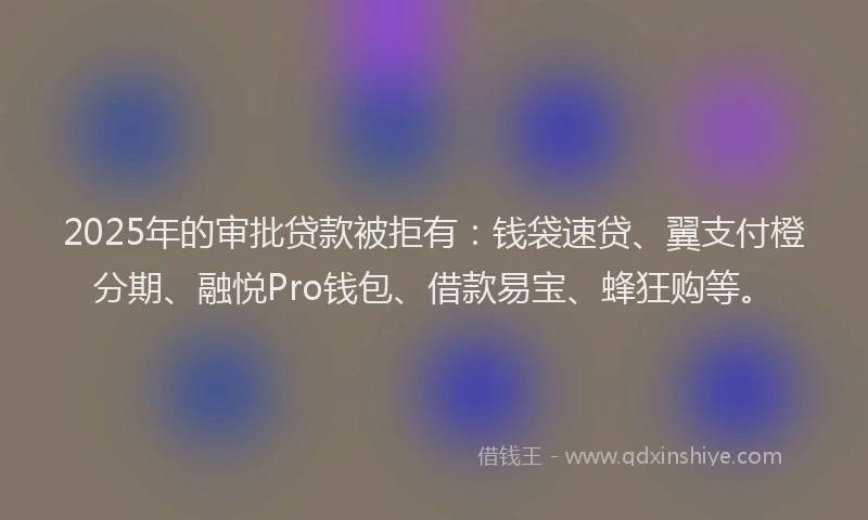 2025年的审批贷款被拒有：钱袋速贷、翼支付橙分期、融悦Pro钱包、借款易宝、蜂狂购等。