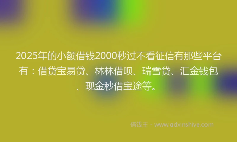 2025年的小额借钱2000秒过不看征信有那些平台有:借贷宝易贷、林林借呗、瑞雪贷、汇金钱包、现金秒借宝途等。