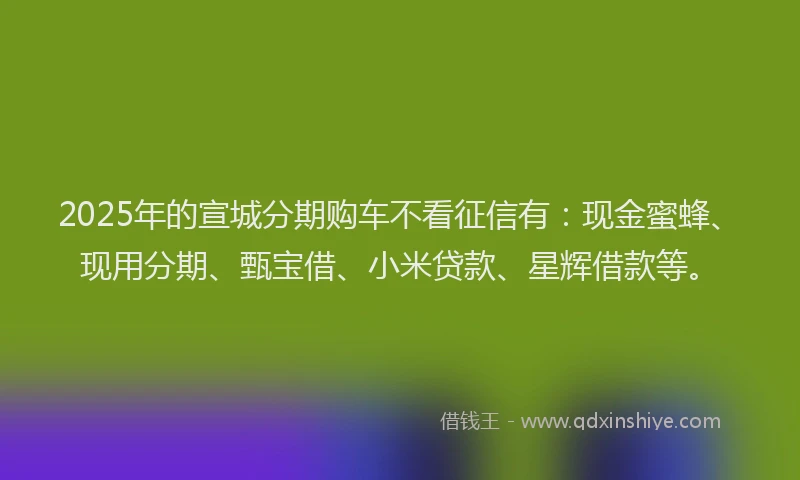 2025年的宣城分期购车不看征信有：现金蜜蜂、现用分期、甄宝借、小米贷款、星辉借款等。