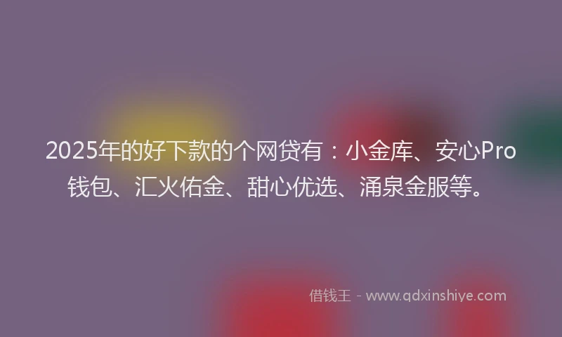 2025年的好下款的个网贷有：小金库、安心Pro钱包、汇火佑金、甜心优选、涌泉金服等。