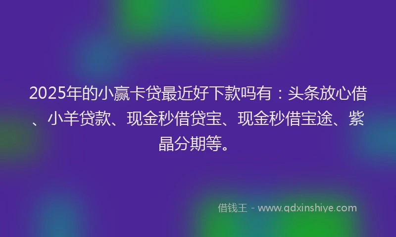 2025年的小赢卡贷最近好下款吗有：头条放心借、小羊贷款、现金秒借贷宝、现金秒借宝途、紫晶分期等。