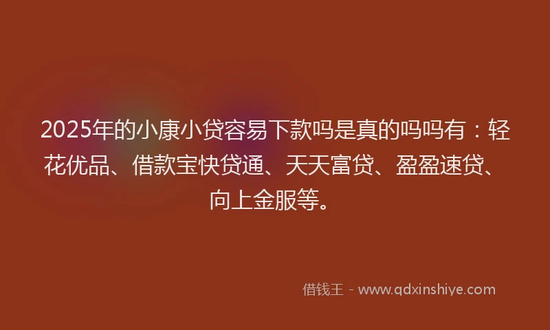 2025年的小康小贷容易下款吗是真的吗吗有：轻花优品、借款宝快贷通、天天富贷、盈盈速贷、向上金服等。