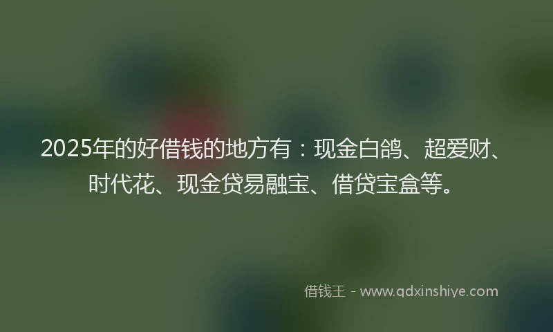 2025年的好借钱的地方有：现金白鸽、超爱财、时代花、现金贷易融宝、借贷宝盒等。